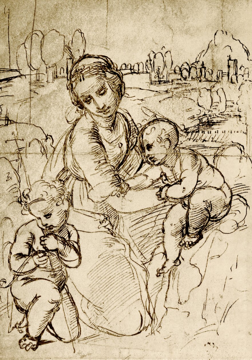 Madonna ja lapsi sekä Johannes tekijältä Raffaello Sanzio Raphael