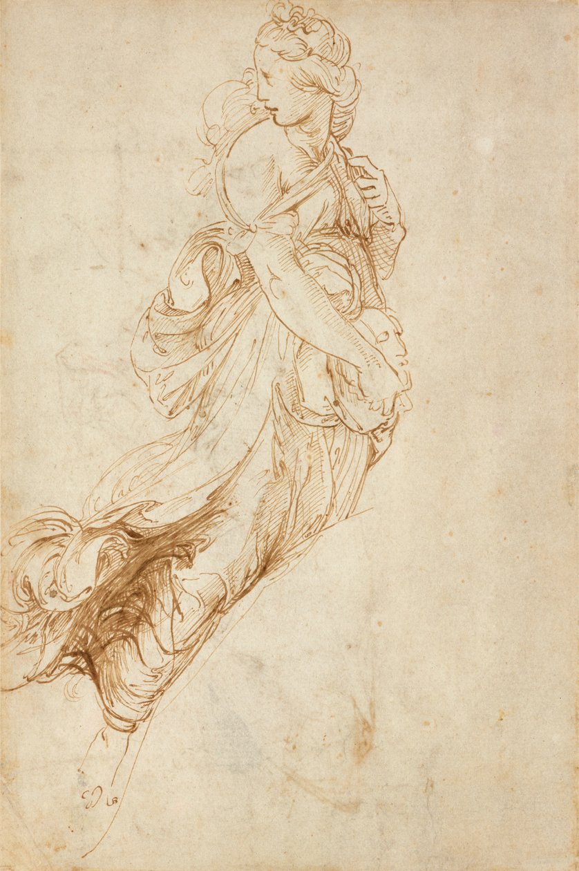 Recto: Tutkimus Melpomenen hahmosta, c1500-1520 tekijältä Raphael