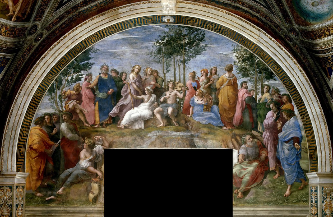 Parnassus-fresco Stanza della Segnaturassa, noin 1510-1511. tekijältä Raphael