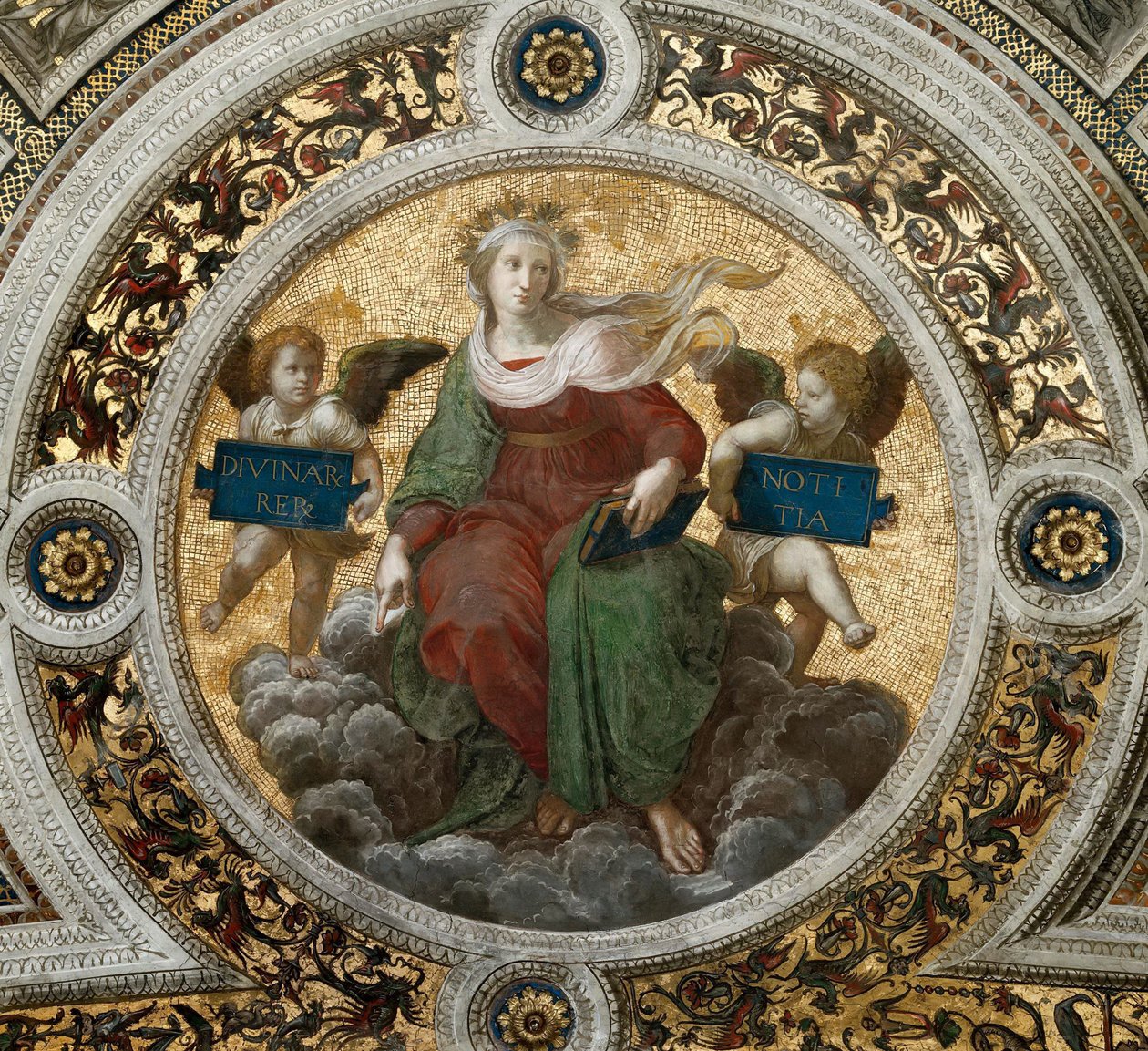 Teologia. Kattofresco Stanza della Segnaturassa, noin 1510-1511. tekijältä Raphael
