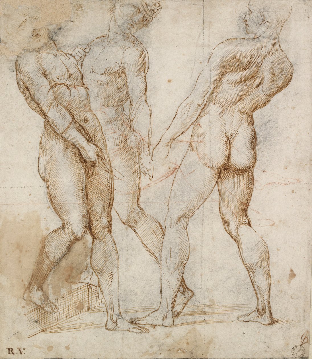 Kolme alaston kantajaa Study for the Tombment, 1500-luvun alku tekijältä Raphael