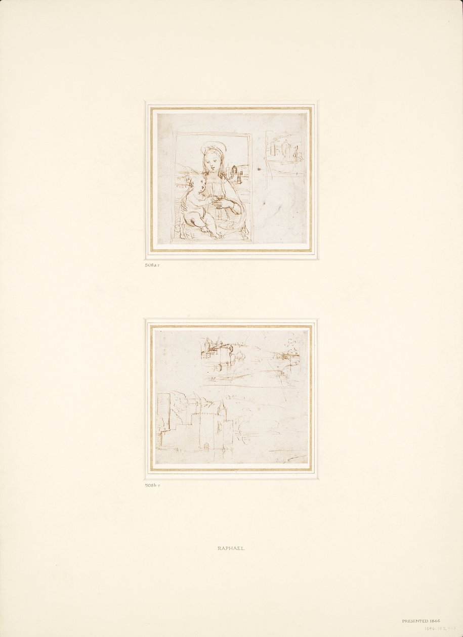Kaksi erillistä maisemaluonnosta, 1500-1504 tekijältä Raphael