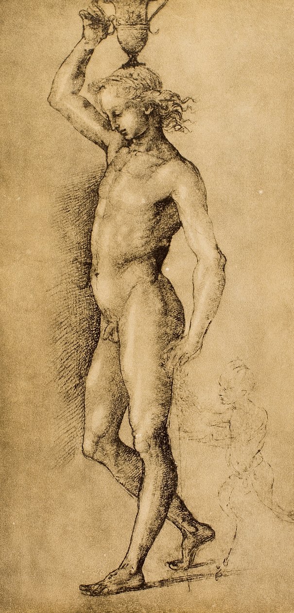 Bacchus, joka tunnetaan nimellä Idolino, Rafaelin piirros. Piirustus- ja grafiikkakaappi, Uffizi-galleria, Firenze tekijältä Raffaello Sanzio Raphael