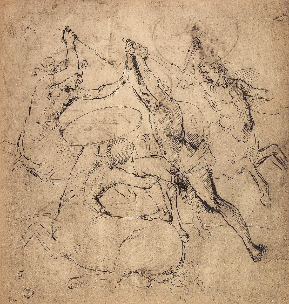 Hercules tappaa kentaurin; piirustus Raphael. Piirustus- ja grafiikkakaappi, Uffizi-galleria, Firenze tekijältä Raffaello Sanzio Raphael