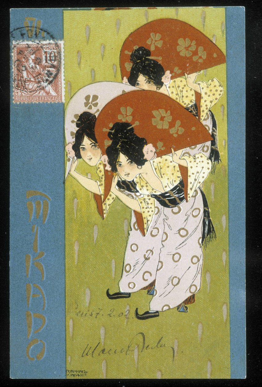 Geisha - postikortti, kirjoittanut Raphaël Kirchner, deb. 20. vuosisata tekijältä Raphael Kirchner