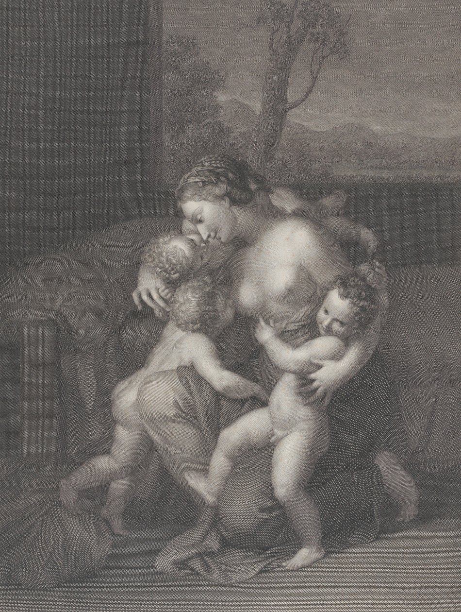 Hyväntekeväisyys kolmen pienen lapsen kanssa, 1795. tekijältä Raphael Morghen