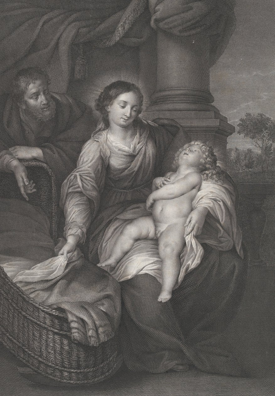 Pyhä perhe, jossa Kristus-lapsi nukkuu Neitsyt sylissä, n. 1778-86 tekijältä Raphael Morghen