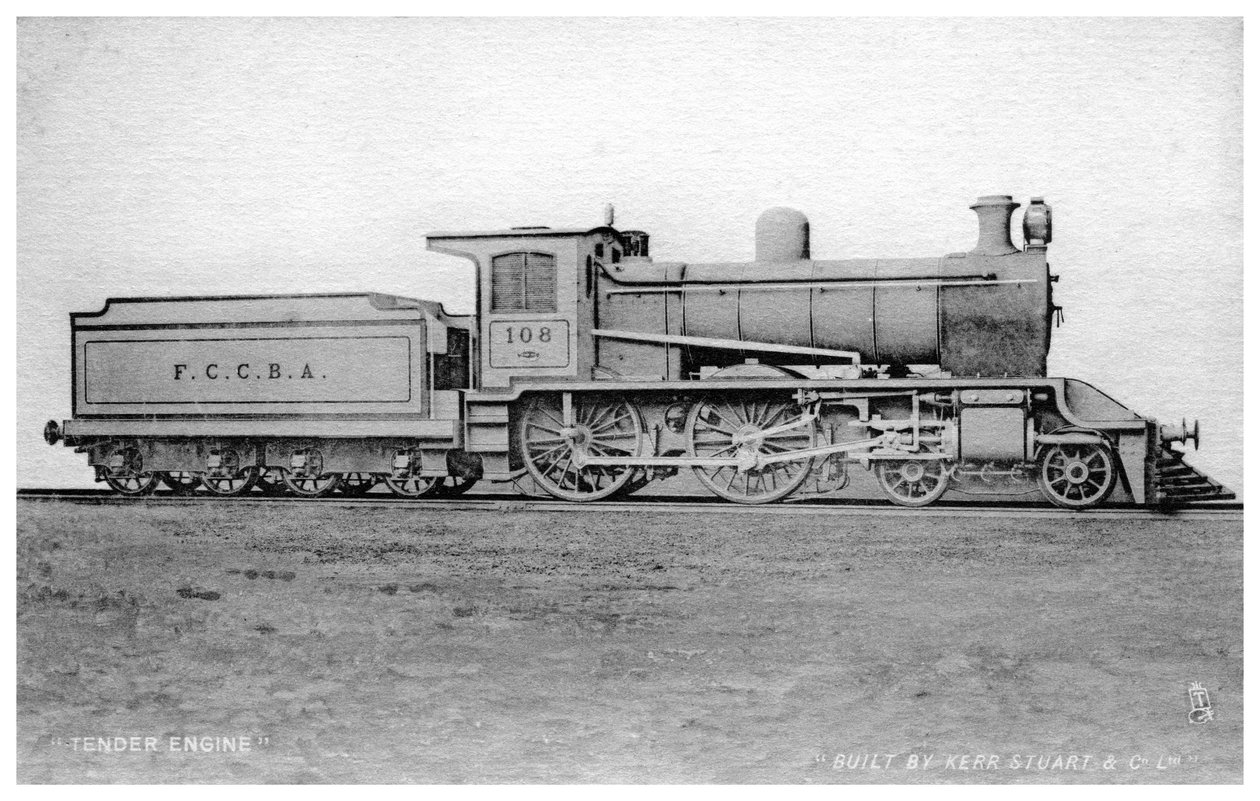 4-4-0-moottori, Kerr, Stuart and Co rakentama höyryveturi, 1900-luvun alku. tekijältä Raphael Tuck
