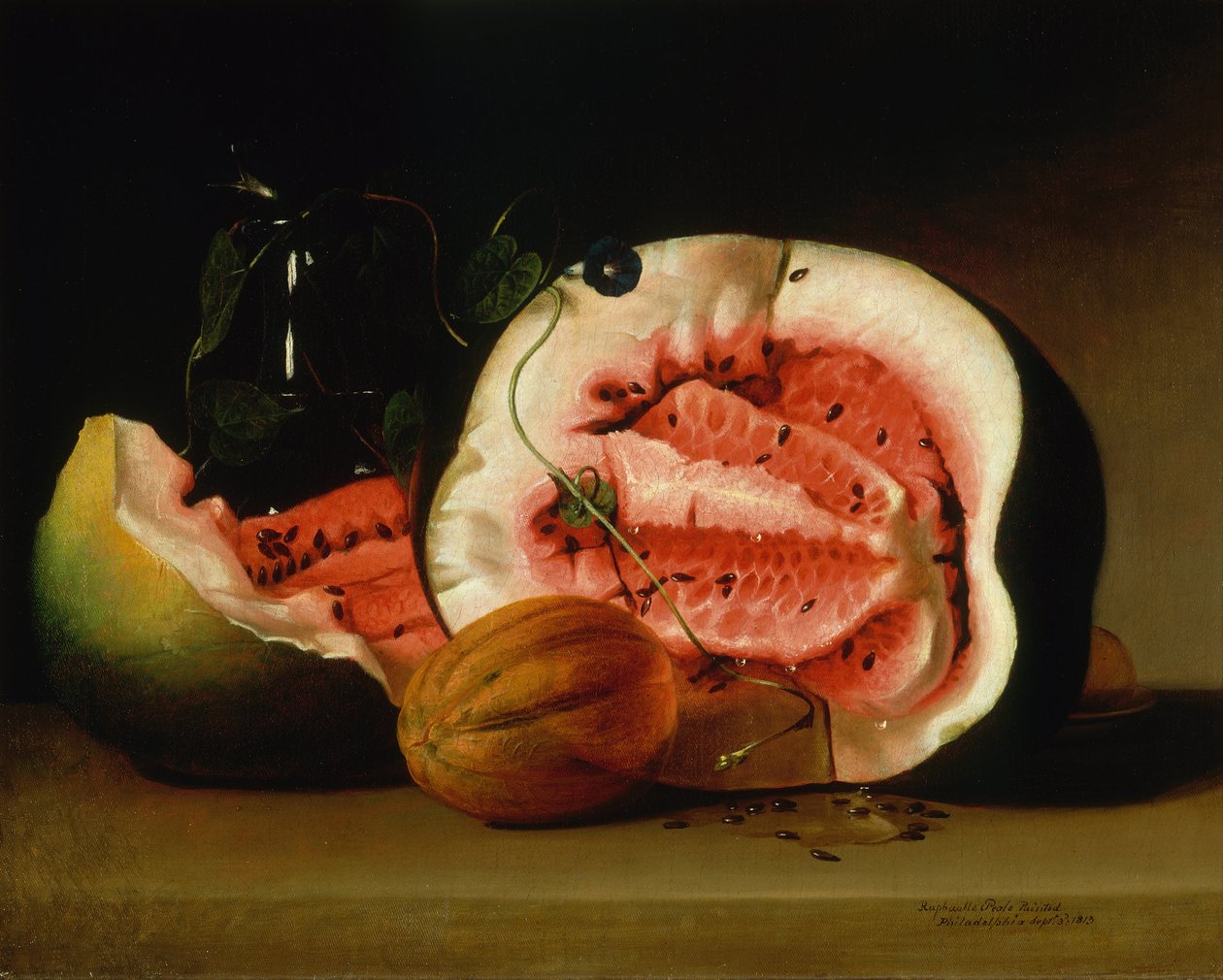 Melonit ja Morning Glories, 1813 tekijältä Raphaelle Peale