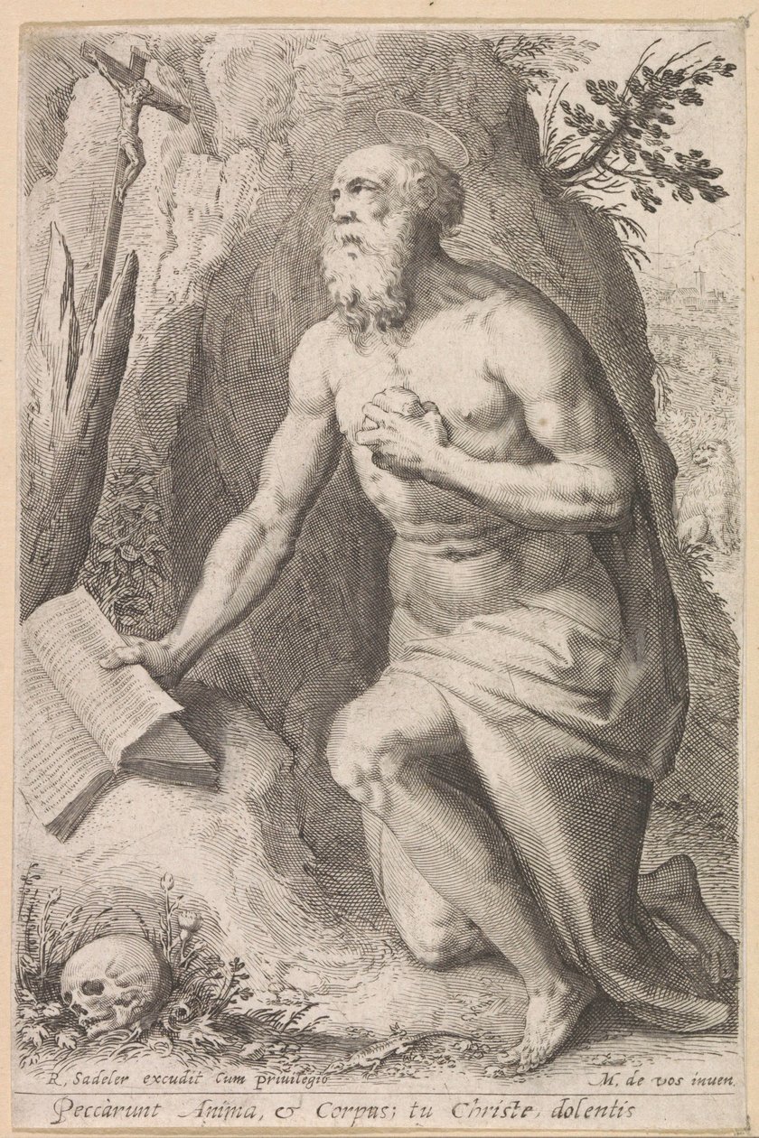 Pyhä Jerome tekijältä Raphaël Sadeler (I) (attributed to)