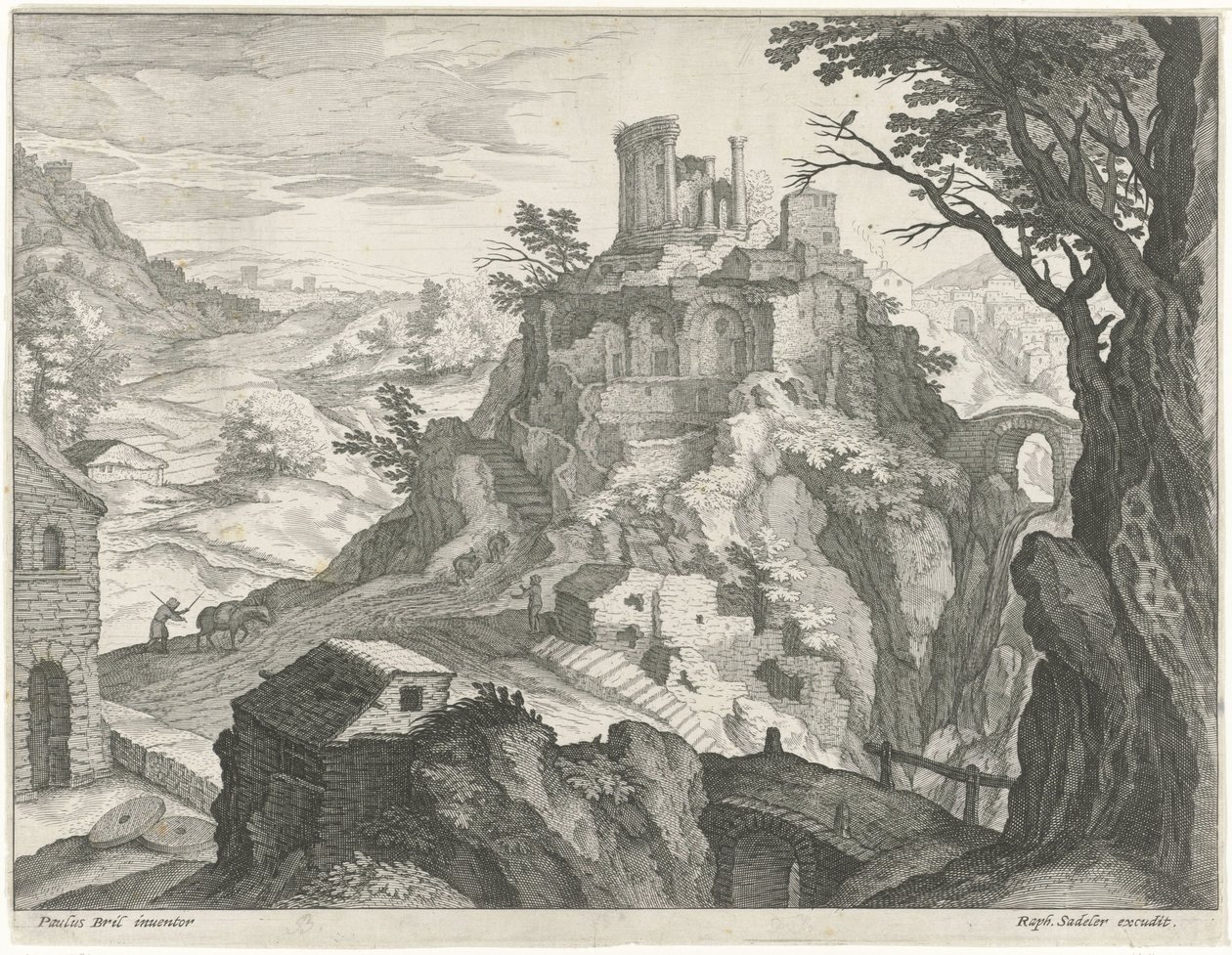 Maisema Vestan temppelin kanssa Tivolissa tekijältä Raphaël Sadeler (I) (attributed to)