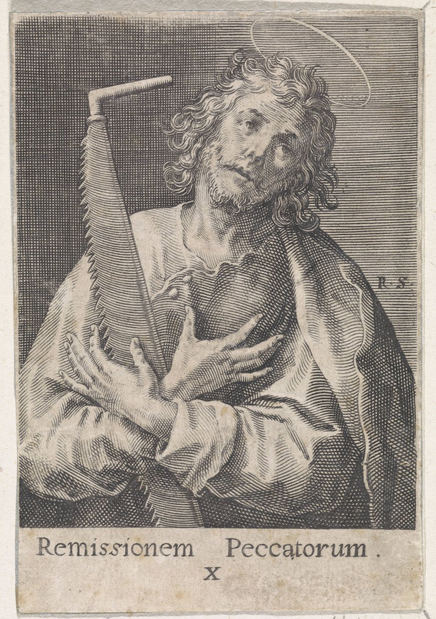Apostoli Simon innokas Kristus, Maria ja kaksitoista apostolia (sarjan nimi) tekijältä Raphaël Sadeler (I)
