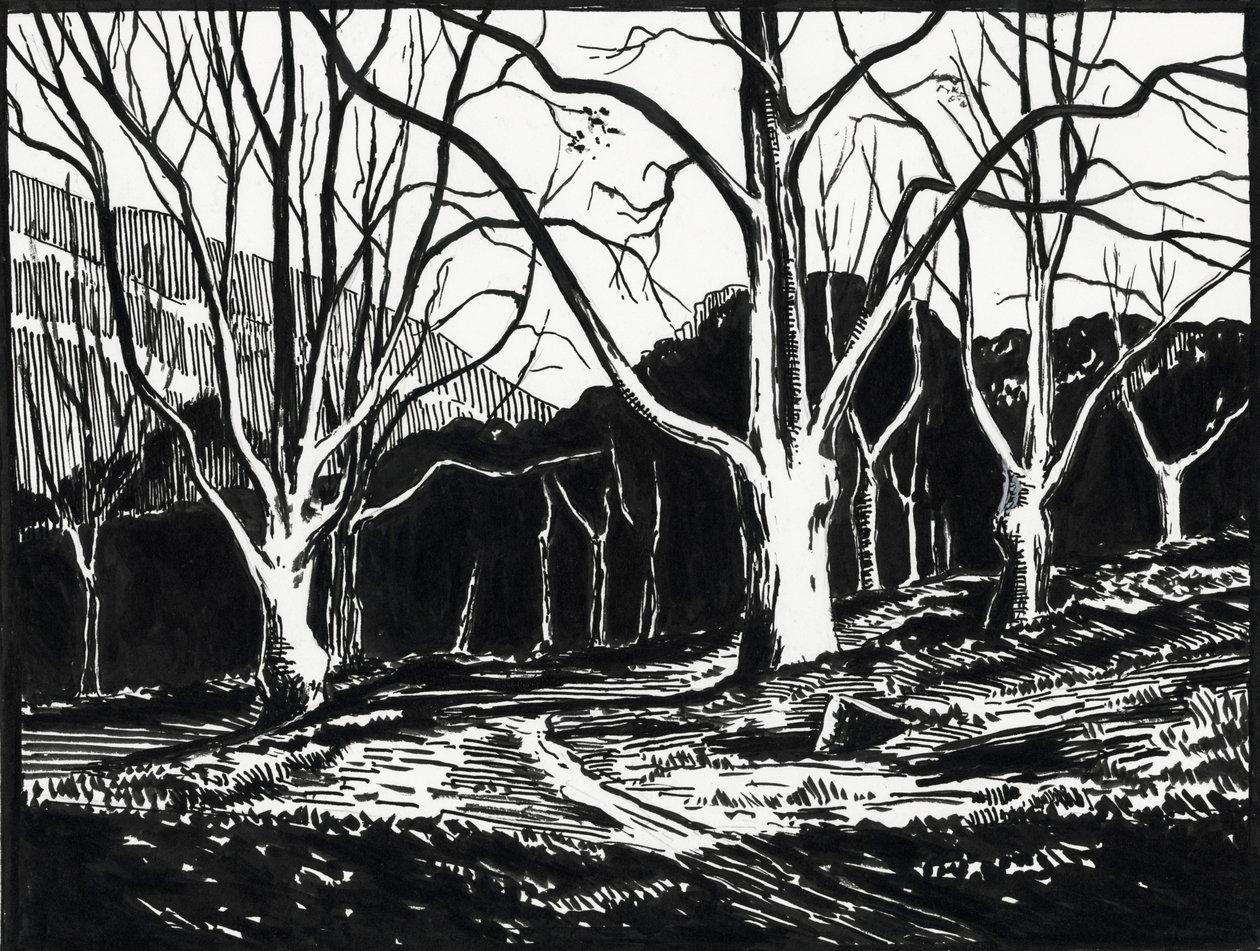 metsä talvella (linoleikkaus) tekijältä Raymond Bonnefon