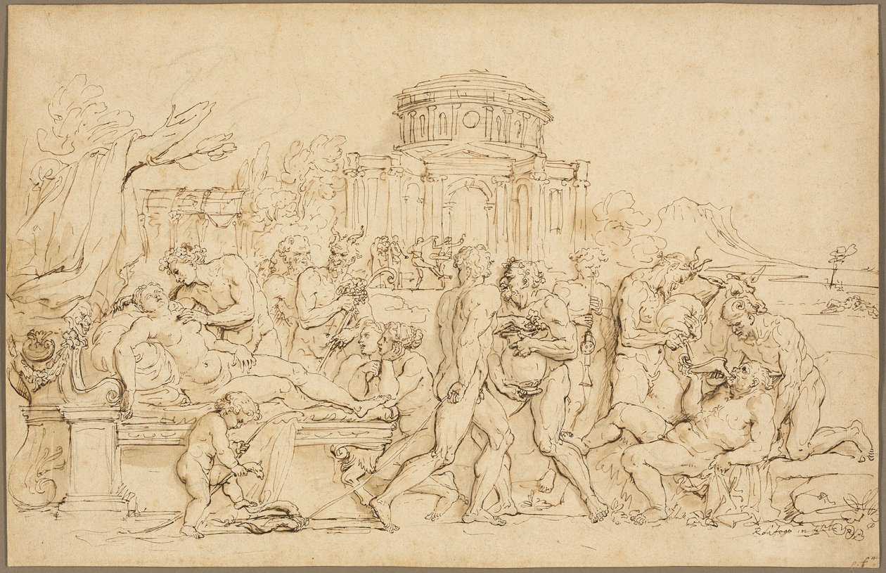 Bacchus ja Ariadne sekä Silenus, nymfit ja satyyrit tekijältä Raymond de Lafage
