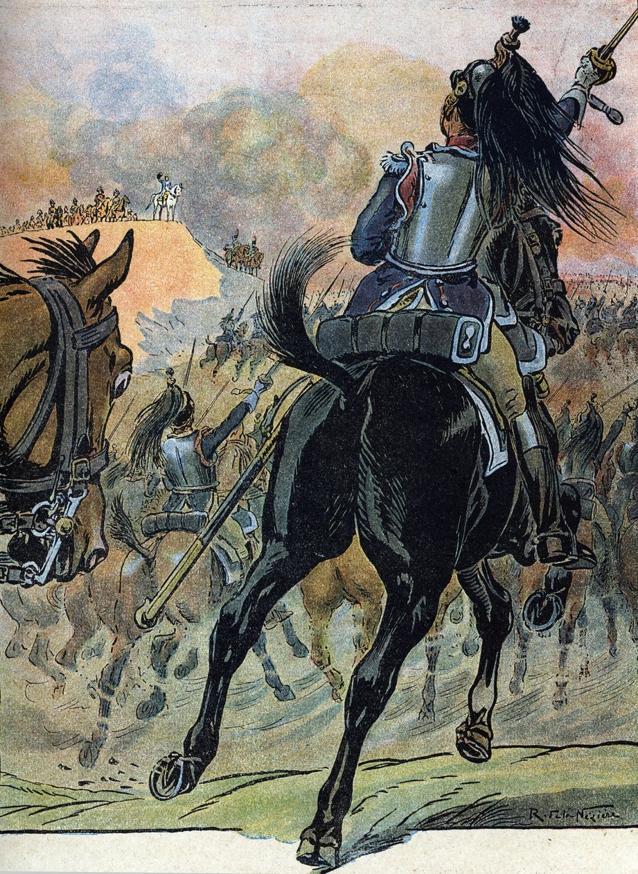 Viidennen koalition sota: "Wagramin taistelu (5.-6. heinäkuuta 1809)" (Napoleonin sota: Raymond de Nezieren kuvitus teoksessa "Our-Glories-Nationals" 1920 DR Yksityiskokoelma. tekijältä Raymond de la Neziere