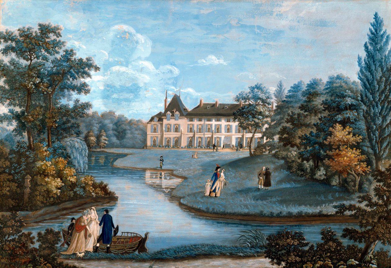 Näkymä Malmaisonin linnan julkisivulle ja puistoon. Regina Catherine Carreyn akvarelliväri. 1800-luvun alku. Malmaison. Musee Du Chateau - Näkymä Malmaisonin linnan julkisivulle ja puistoon. Regina Catherine Careyn vesiväri. Aikaisin tekijältä Regina Catherine Carey