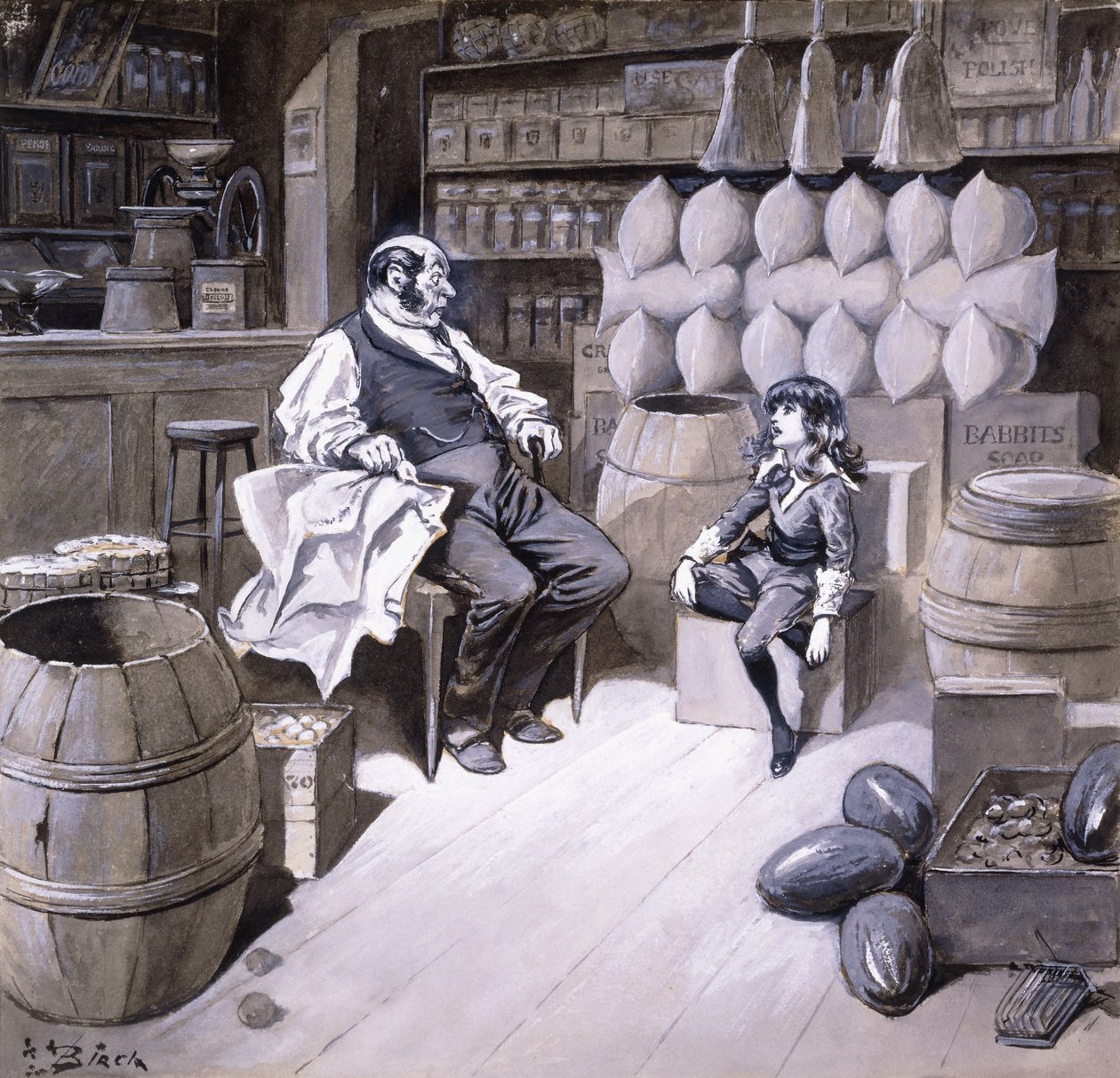 Herra Hobbs", sanoi Cedric, "jaarli istuu nyt tällä laatikolla!", kuvitus Frances Hodgson Burnettin teokseen "Little Lord Fauntleroy" tekijältä Reginald Bathurst Birch