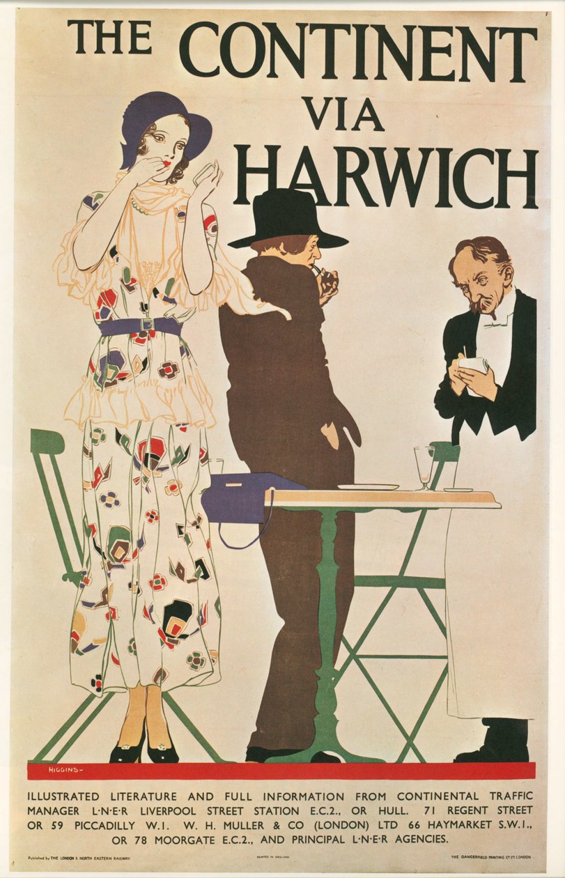 Reginald E. Higgins: Harwichin kautta mantereelle. Iso-Britannia ... (litografia). tekijältä Reginald Edward Higgins