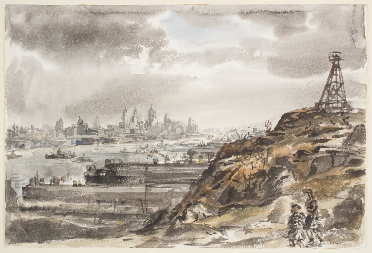 New York Weehawkenista (akvarelli ja grafiitti paperille). tekijältä Reginald Marsh