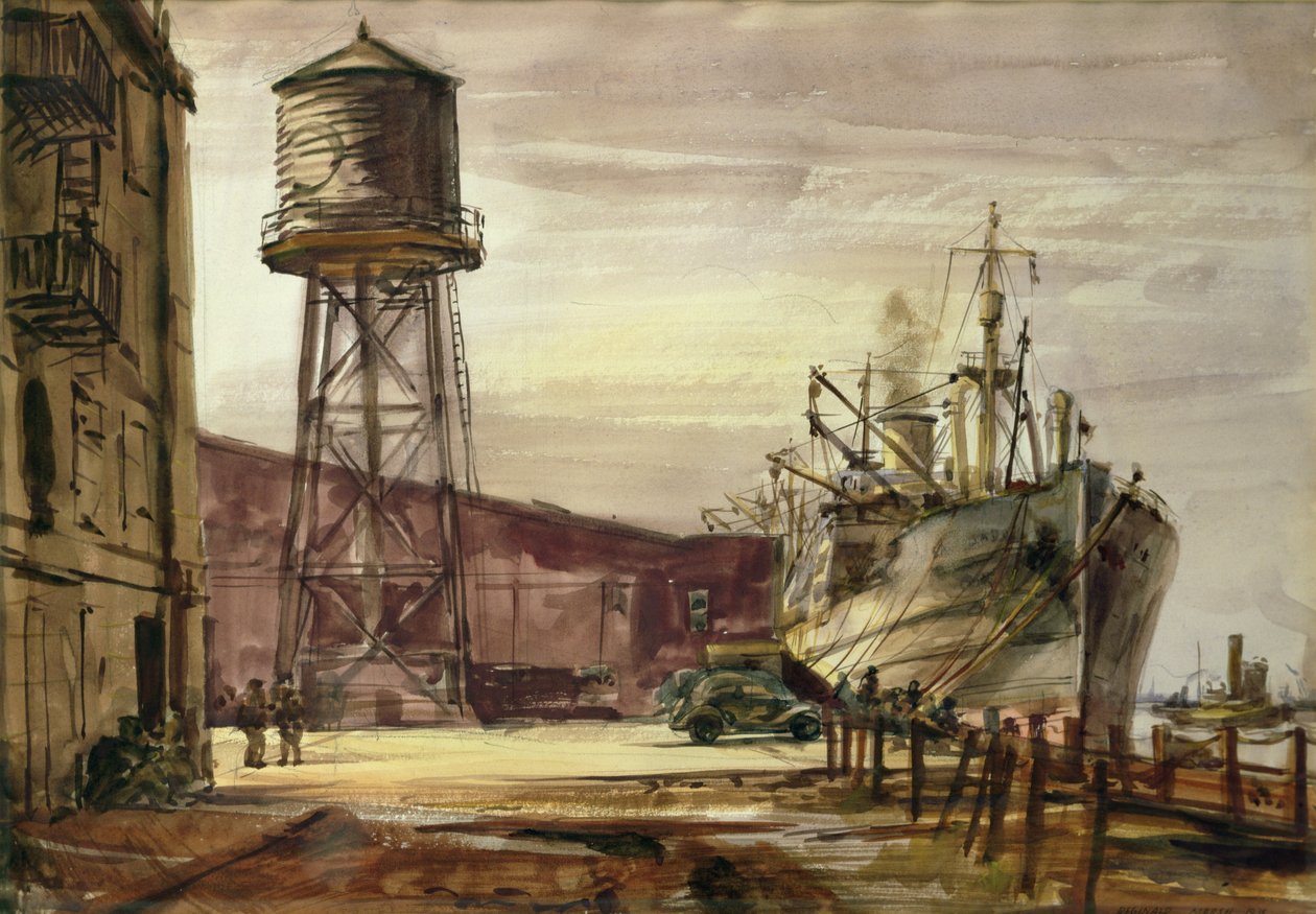 Satama (vesiväri paperille) tekijältä Reginald Marsh