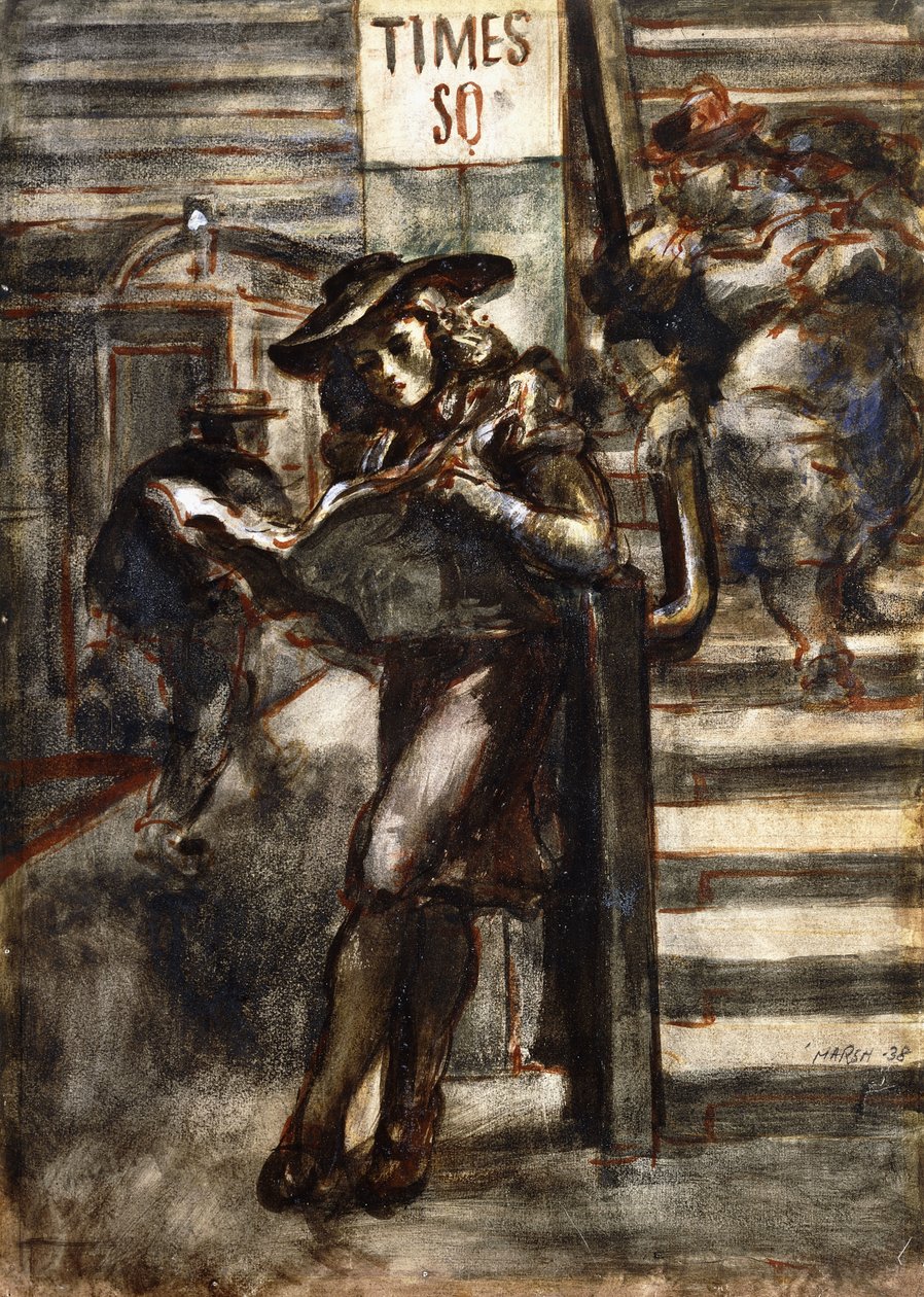 Lukeminen Times Squarella tekijältä Reginald Marsh