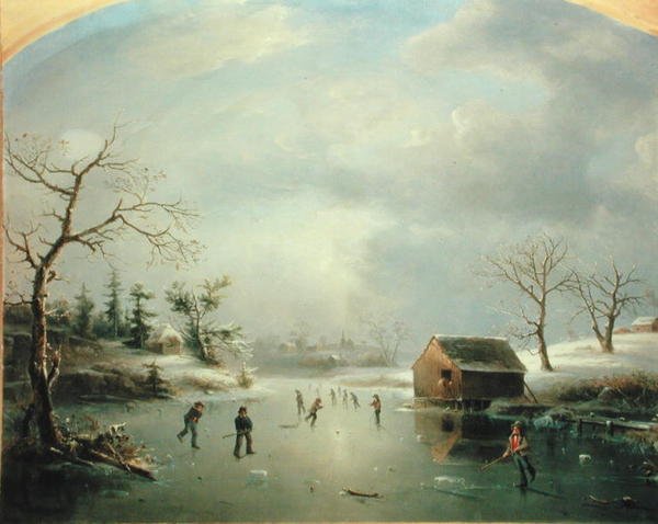 Skating Pond Morristownissa, New Jerseyssä (öljy kankaalle) tekijältä Regis Francis Gignoux