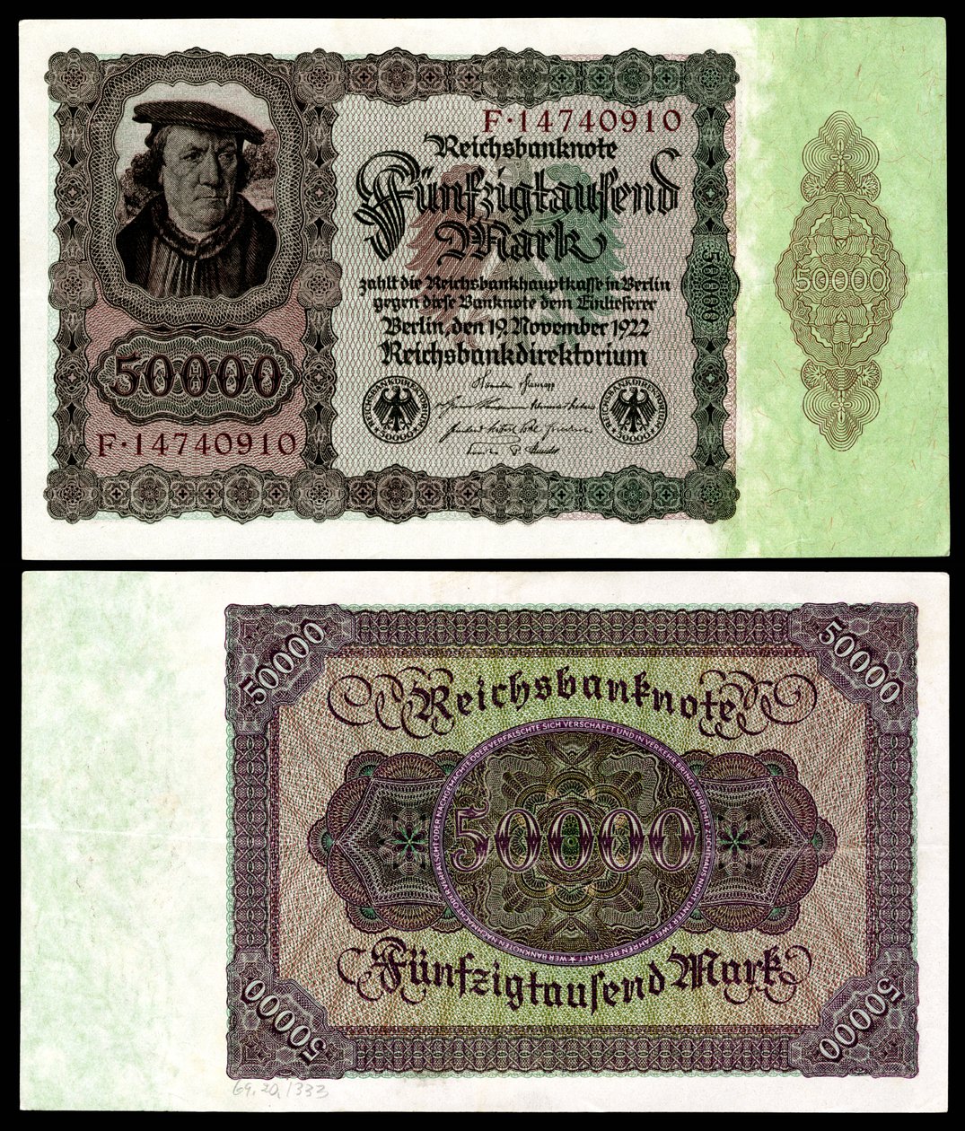 Weimarin tasavallan paperimarkka, ensimmäisen maailmansodan jälkeinen hyperinflaatioaika. tekijältä Reichsbankdirektorium Berlin