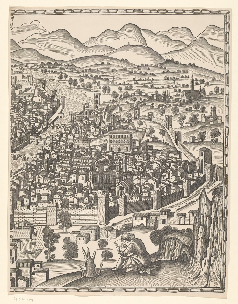 Näkymä Firenzeen (oikea osa) Fiorenza (otsikko esineessä) tekijältä Reichsdruckerei