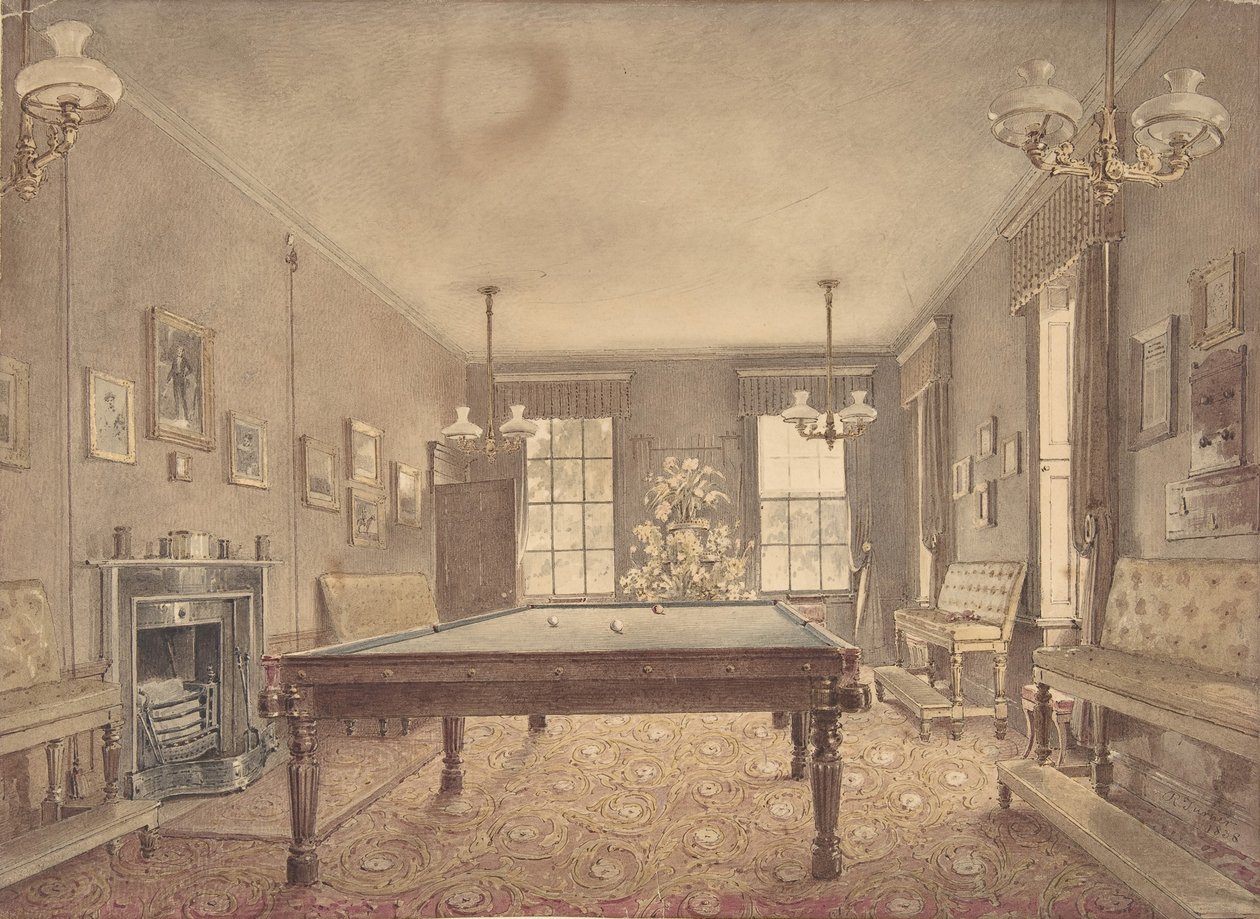 Lupton Housen, Devonshiren osavaltion, biljardihuoneen sisustus, suunnittelija George..., 1838. tekijältä Reid Turner