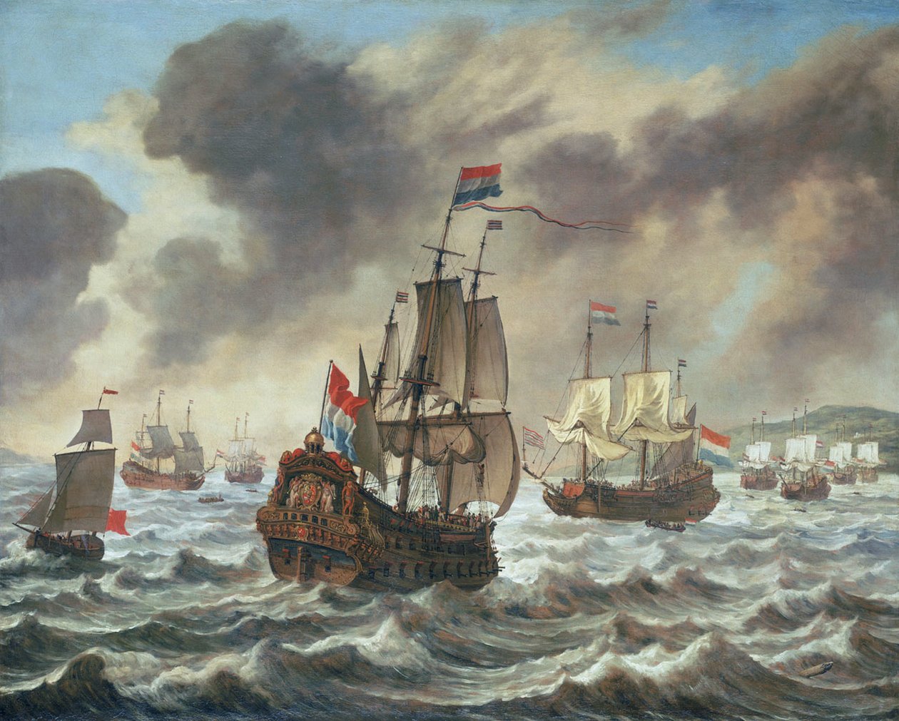 Ennen alamäkiä, 21. lokakuuta 1639, esillä Trompin lippulaiva "Amelia" tekijältä Reinier Nooms