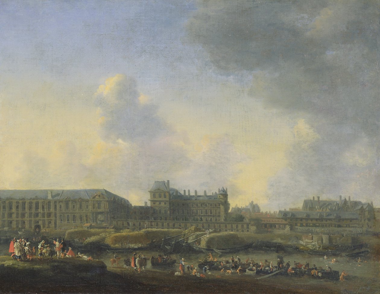 Näkymä Seine-joelle, Louvrelle ja Palais Bourbonille, n. 1655 tekijältä Reinier Zeeman