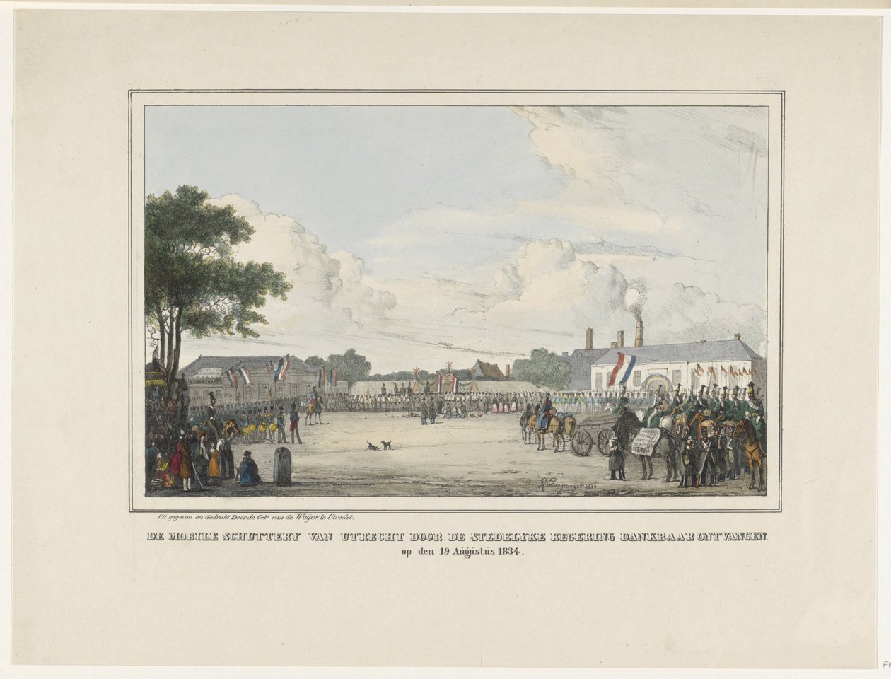 Stedelyken hallitus otti kiitollisen vastaan ​​Utrechtin Mobile Schutteryn. 19. elokuuta 1834 (otsikko esineessä) tekijältä Reinier Craeyvanger