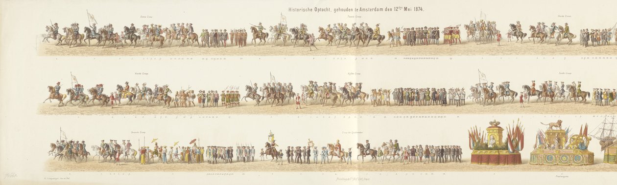 Historiallinen kulkue, pidettiin Amsterdamissa 12. toukokuuta 1874 (otsikko esineessä) tekijältä Reinier Craeyvanger