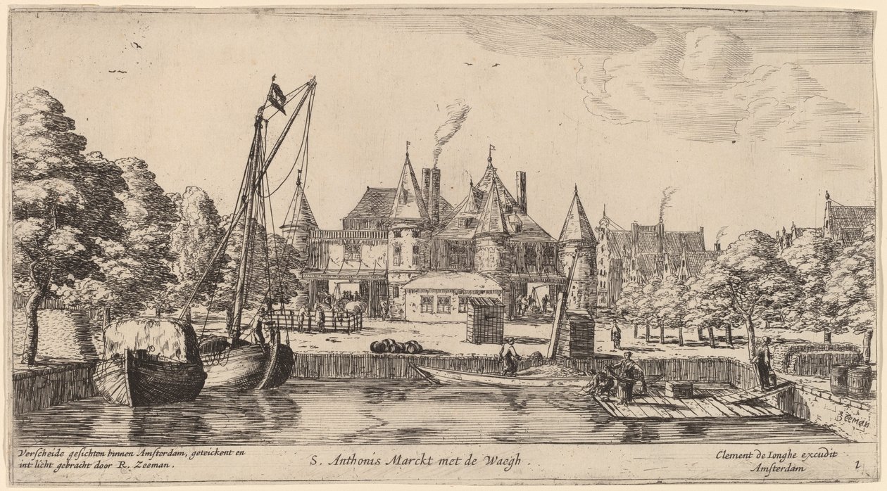 Nieuwmarkt St. Anthonis Waagin kanssa (S. Anthonis Markt Waeghin kanssa) tekijältä Reinier Nooms, called Zeeman