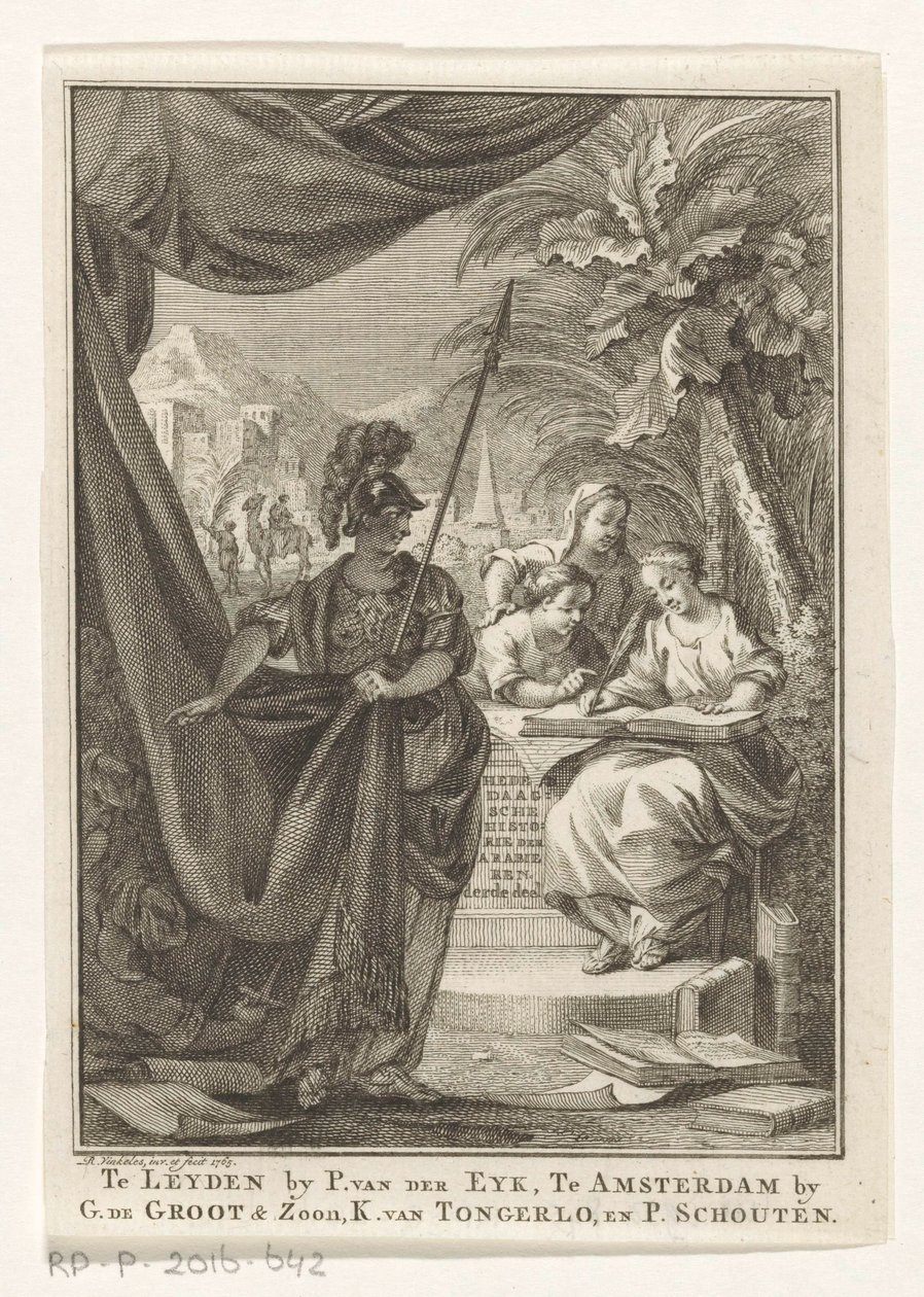 Arabimperiumin allegoria Arabien nykyhistoria, kolmas osa (otsikko esineessä) Nimisivu: S.n., Hedendagche historie tai Yleisen historian jatko, 1764 tekijältä Reinier Vinkeles (I)