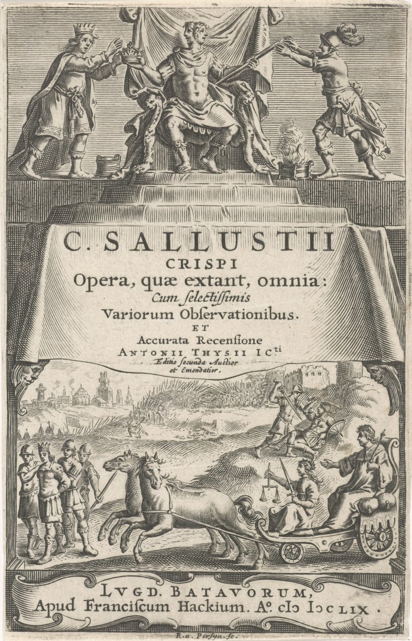 Keisari ja oikeus vaunuissa Nimisivu: A. Thysius Jr., Opera, quæ extant, omnia, 1659 tekijältä Reinier van Persijn