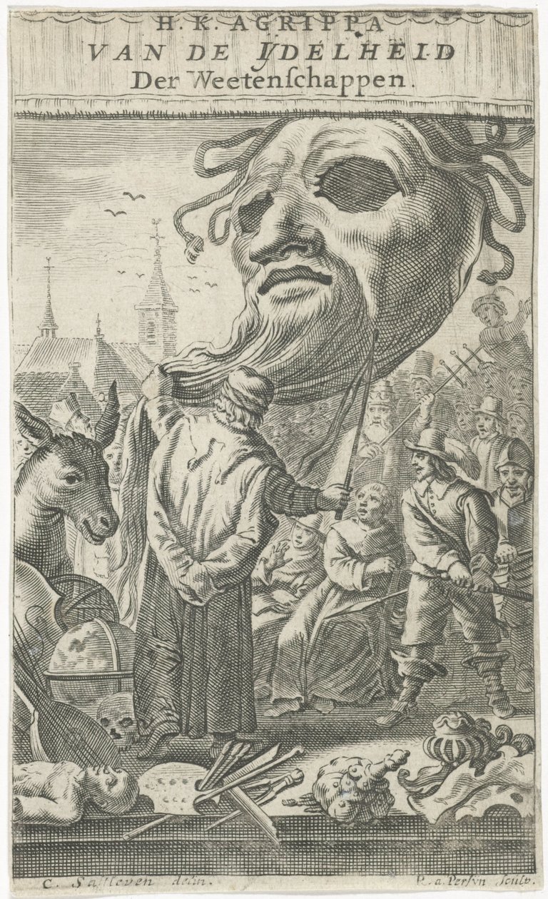 Sarjakuva taiteista Nimisivu: J. Oudaen, Agrippa, Tieteiden turhamaisuudesta, 1661 tekijältä Reinier van Persijn