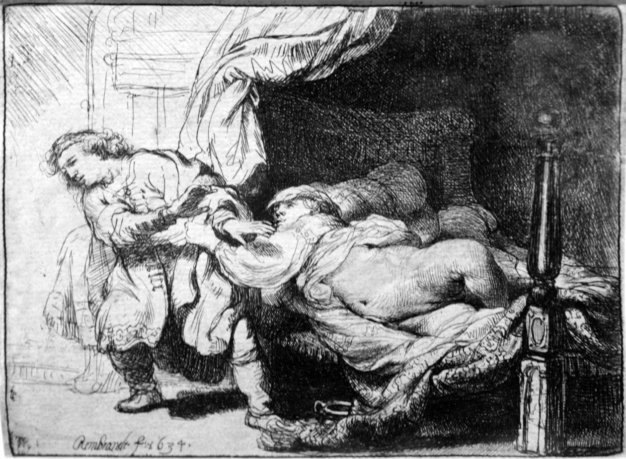Joosefin ja Potifarin vaimo tekijältä Rembrandt van Rijn