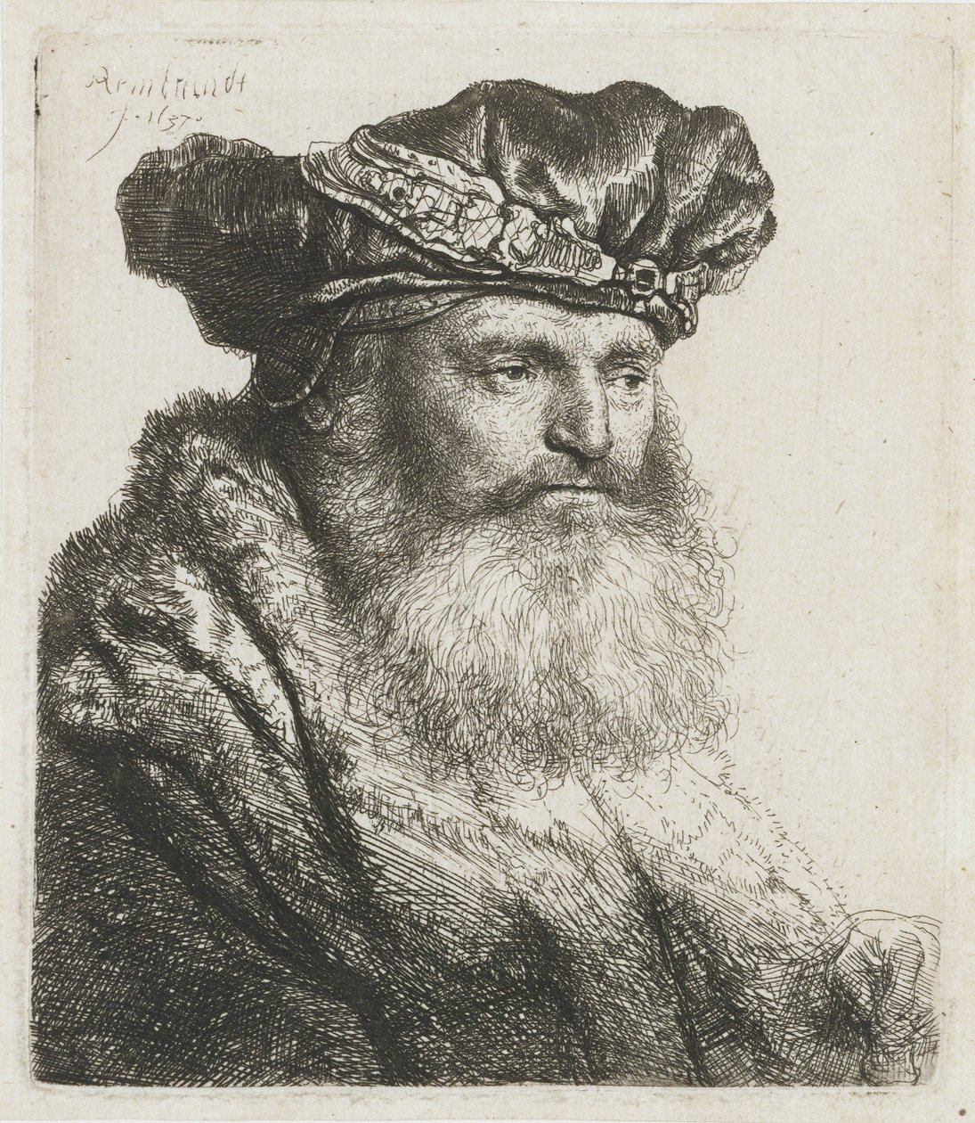 Parrakas mies samettibaretissa jalokivilukolla, 1637 tekijältä Rembrandt van Rijn
