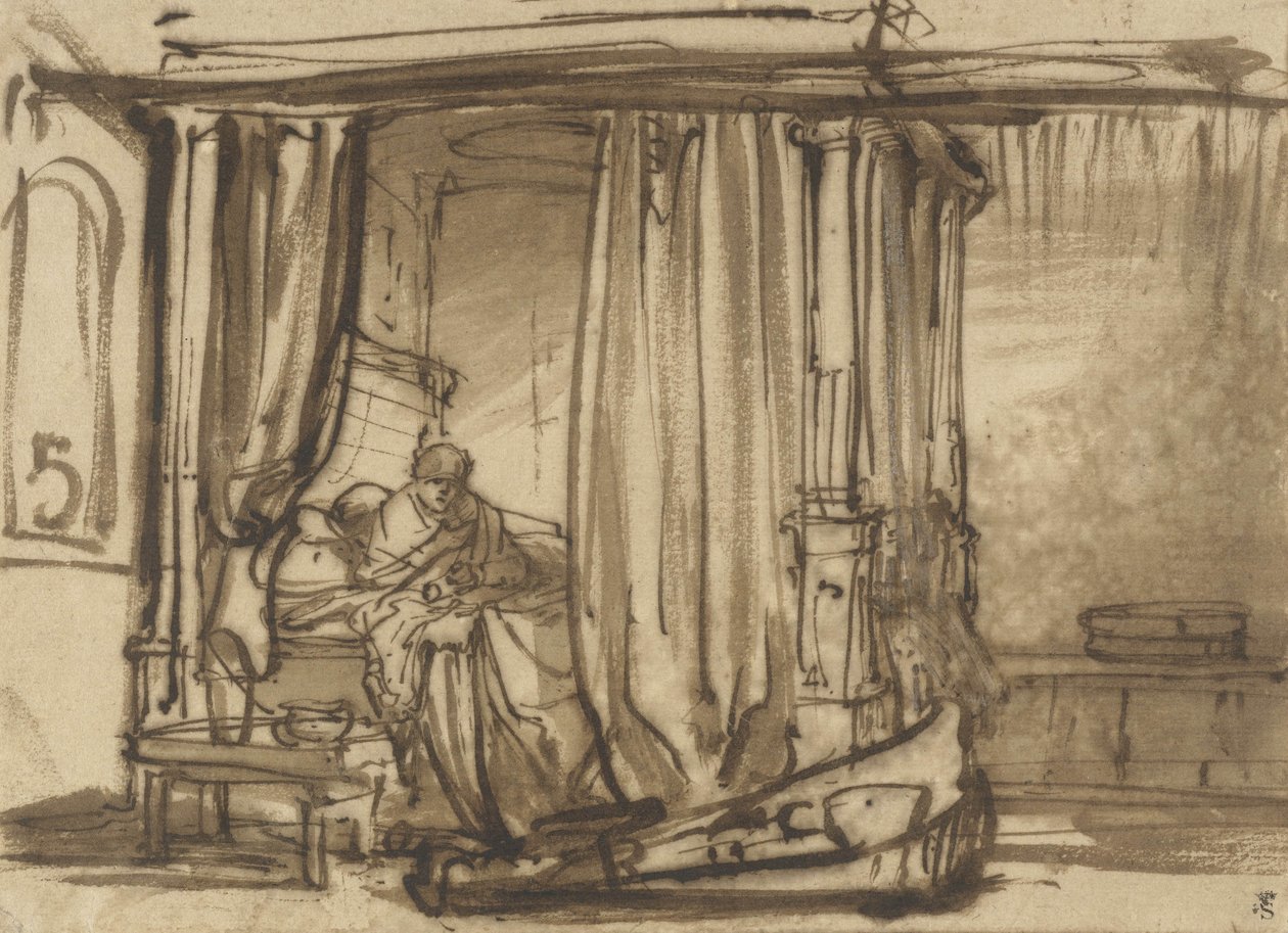 Makuuhuone Saskia sängyssä, n.1638 tekijältä Rembrandt van Rijn