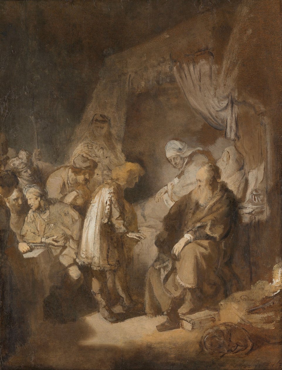 Joseph kertomassa unelmansa vanhemmilleen ja veljilleen, 1633 tekijältä Rembrandt van Rijn