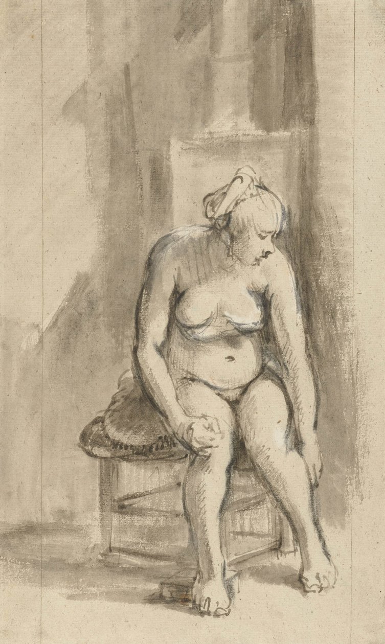 Alaston nainen lieden ääressä, n. 1660-62 tekijältä Rembrandt van Rijn