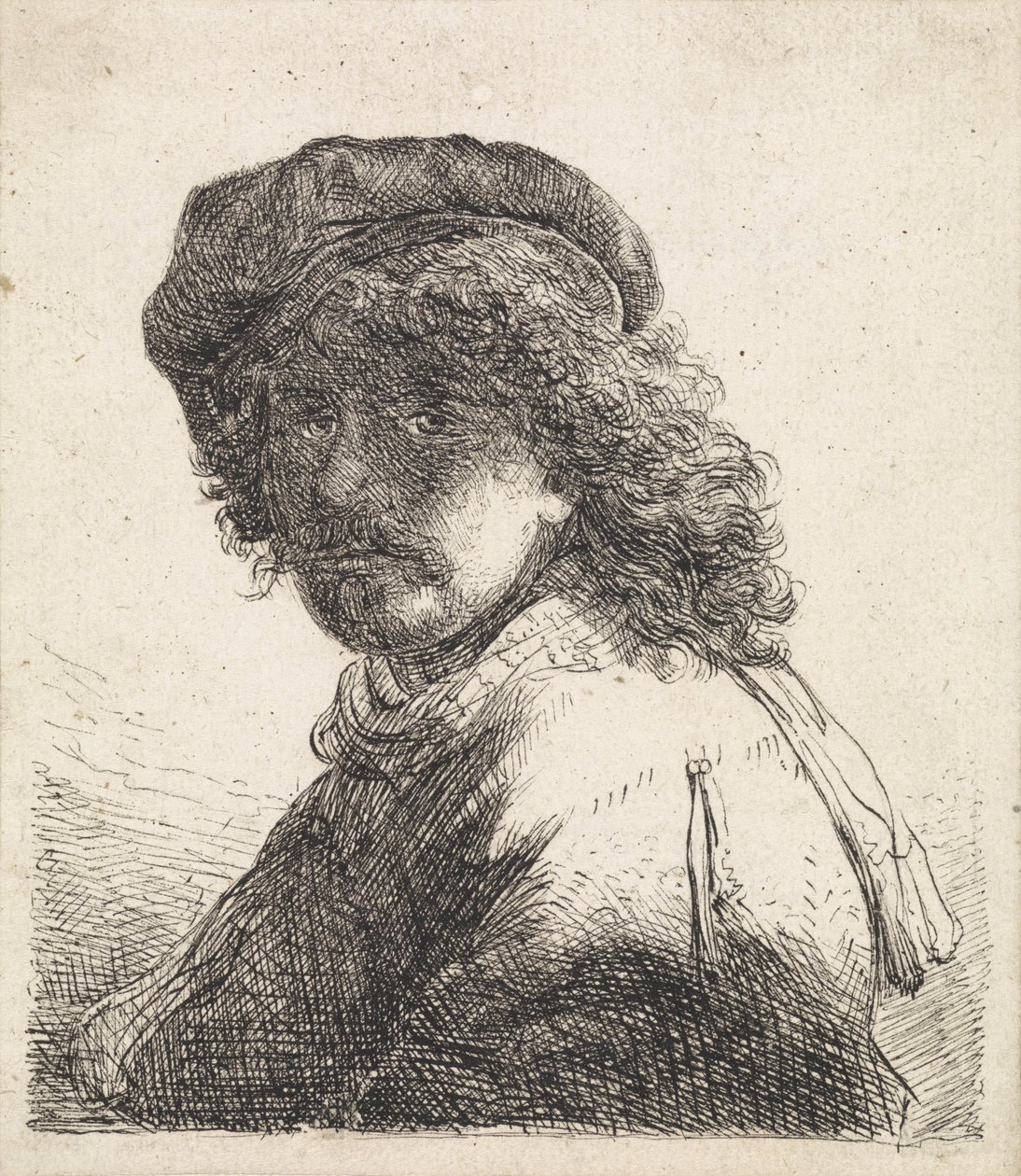 Rembrandt van Rijn baretissa ja huivissa tekijältä Rembrandt van Rijn