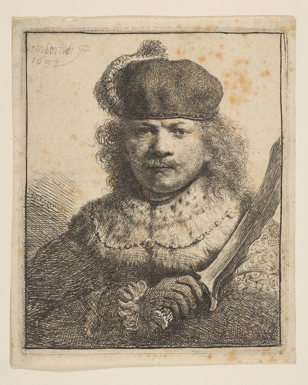 Rembrandt korotetun sapelin kanssa, 1634 tekijältä Rembrandt van Rijn