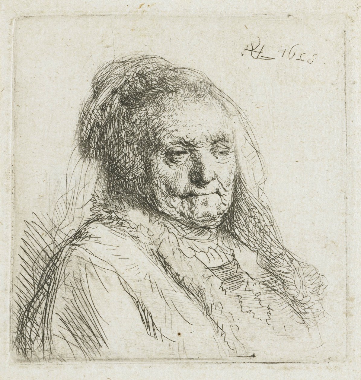 Rembrandtin äiti, pää ja hartiat, kolme neljäsosaa oikealle, 1628 tekijältä Rembrandt van Rijn