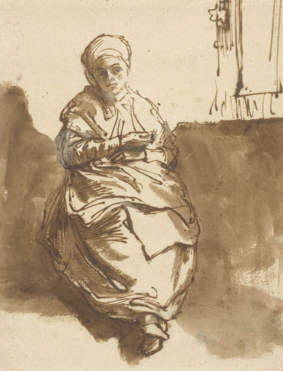 Saskia istuu ikkunan vieressä, n. 1638 tekijältä Rembrandt van Rijn