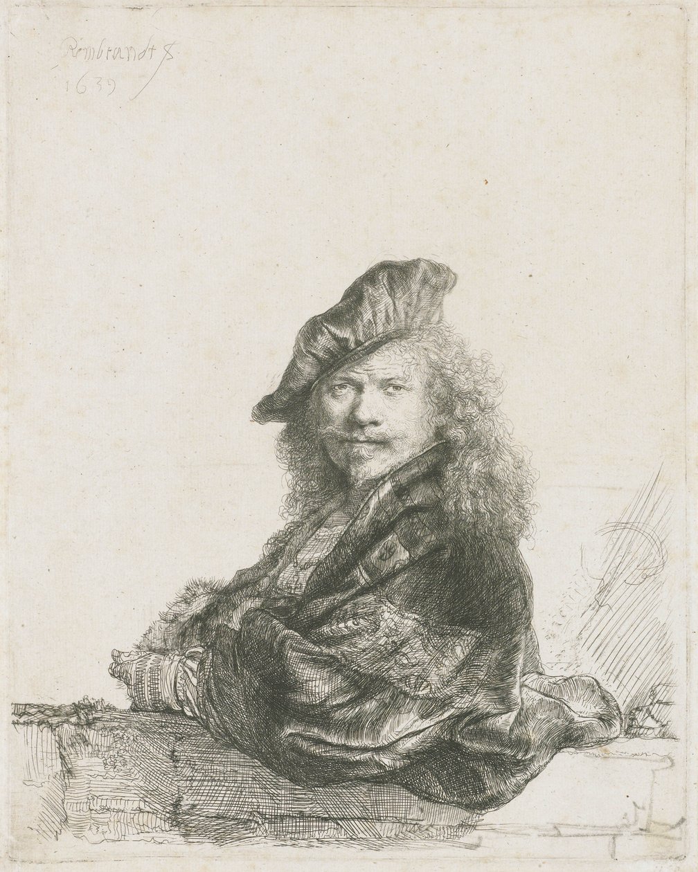 Omakuva seinälle nojaava kyynärvarsi, 1639 tekijältä Rembrandt van Rijn