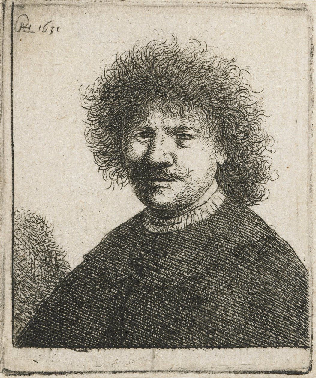 Omakuva viittassa litteällä kauluksella, 1630-31 tekijältä Rembrandt van Rijn