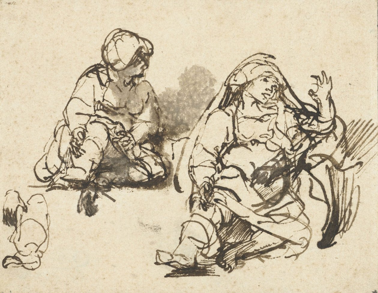 Studies for Sick Woman in the Hundred Guilder Print, n. 1647-48 tekijältä Rembrandt van Rijn