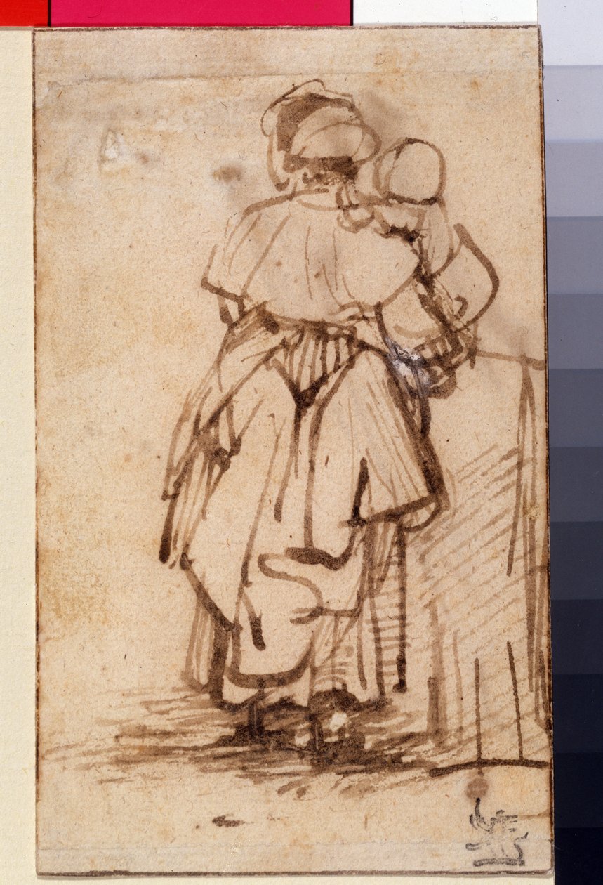 Nainen lapsen kanssa sylissä, n. 1640 tekijältä Rembrandt van Rijn